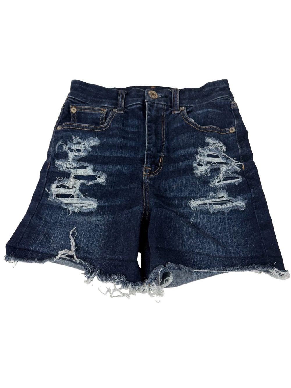 American Eagle Women’s Size 0 Hi Rise Shortie Shorts Jean Distressed Dark #2876